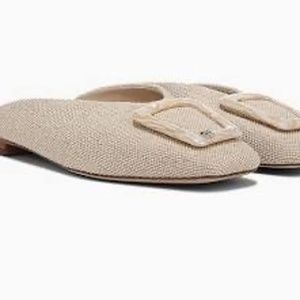 NWOT Sam Edelman Lin Square Toe Resin Buckle Mule Slip On Slide 7 Natural Beige